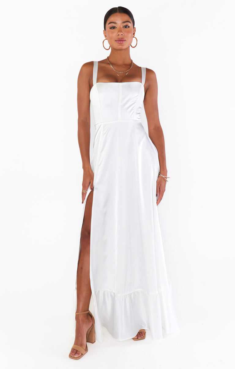 clarissa corset dress Clarissa Corset Dress, in Champagne Luxe Satin, Size: XL | Show Me Your Mumu