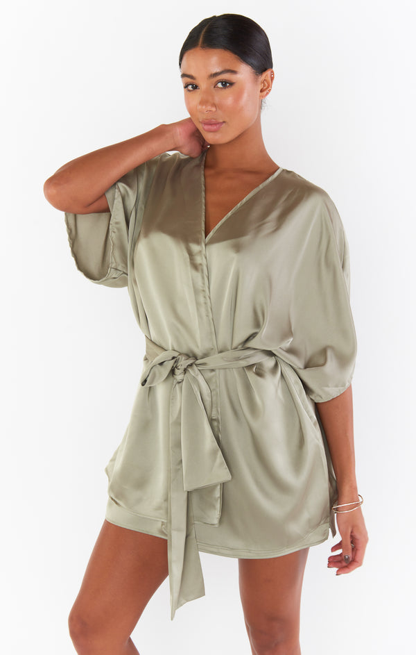 First Look Robe ~ Moss Green Luxe Satin – Show Me Your Mumu