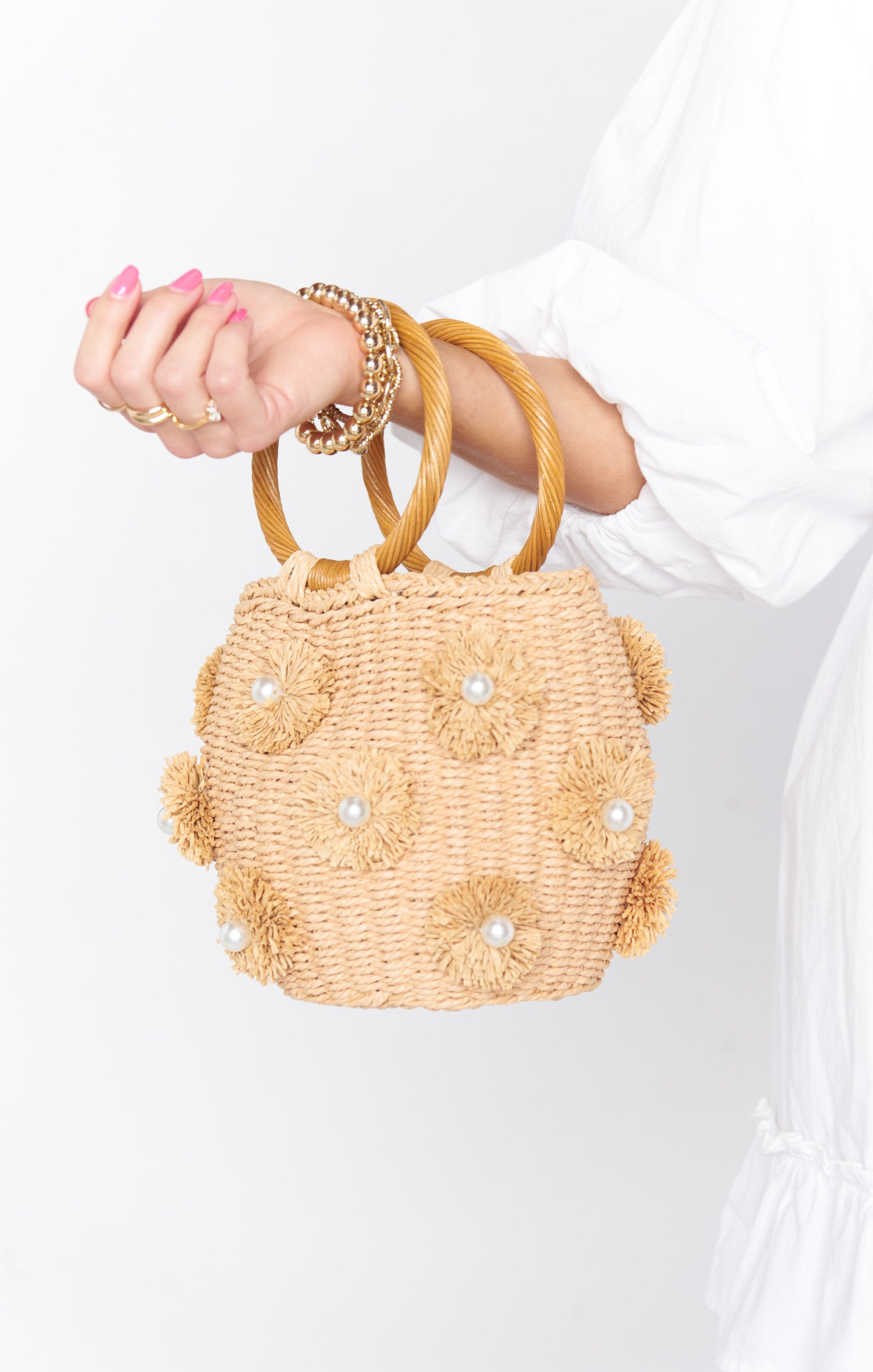 Fashion :: Bags & Purses :: Bridesmaid Small Straw Bag with Leather