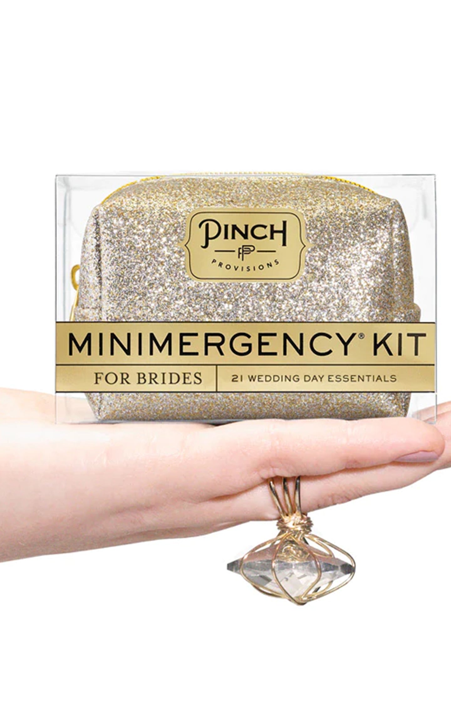 Pinch Provisions White and Gold Swirl Minimergency Kit for Brides, Includes  21 Must-Have Essential Items for The Big Day, Compact, Multi-Functional