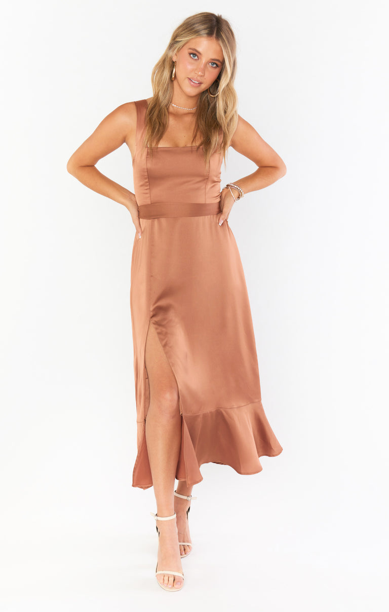 Claire Midi Dress, in Copper Luxe Satin | Show Me Your Mumu