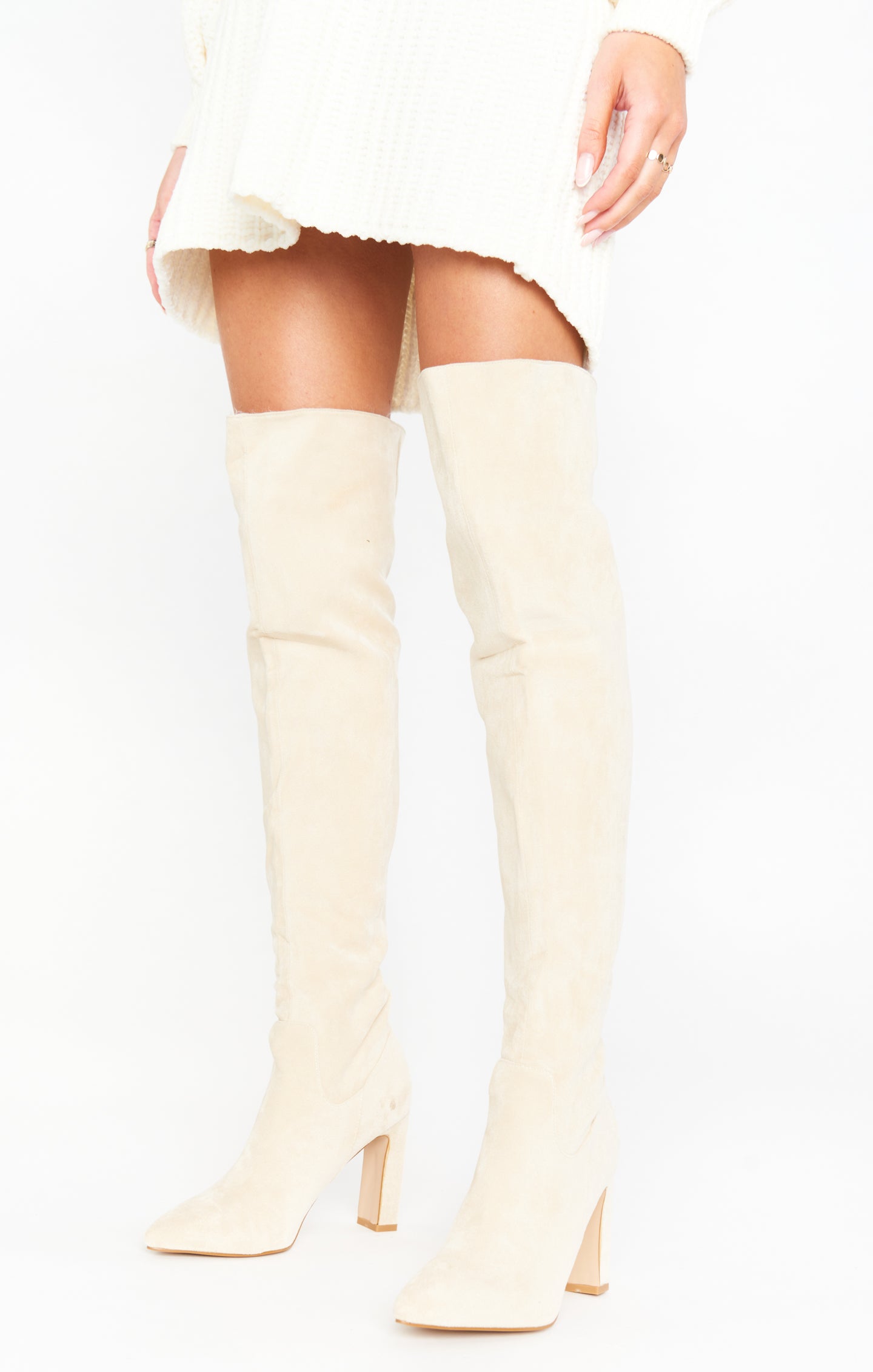 Billini Aaliyah Thigh High Boots ~ Cream Suede 6