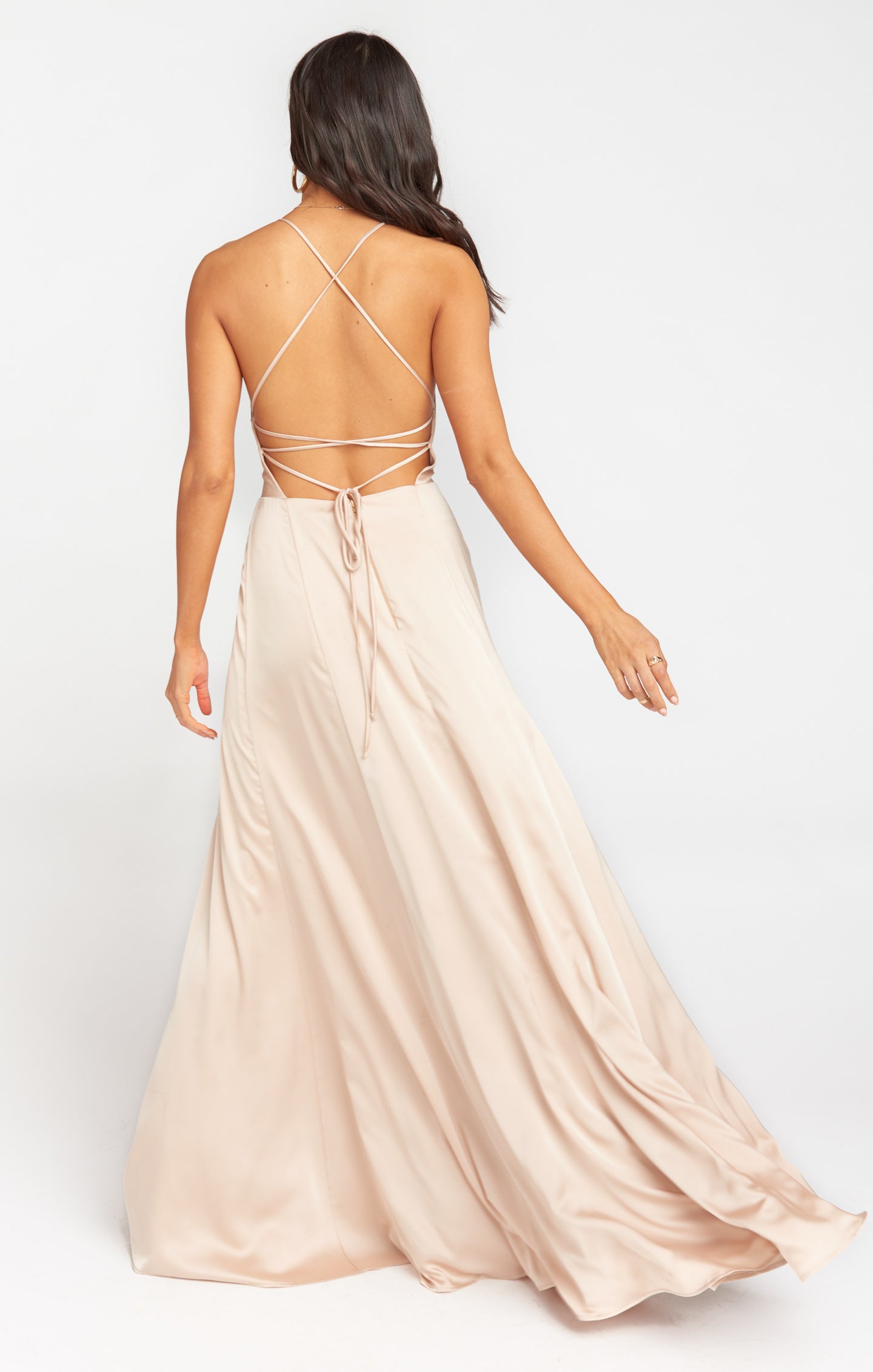 NWT Show Me Your Mumu Godshaw Goddess Gown in Champagne shops Luxe Satin S