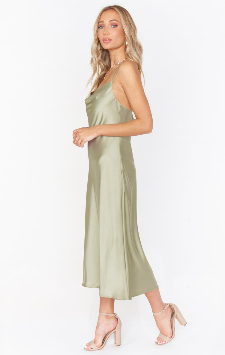slim fit dress slacks Green Silk Cowl Neck Midi Dress main image 0