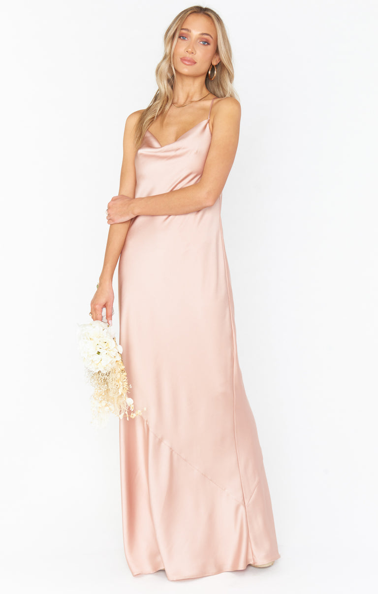 Tuscany Maxi Slip Dress, in Rose Gold Luxe Satin
