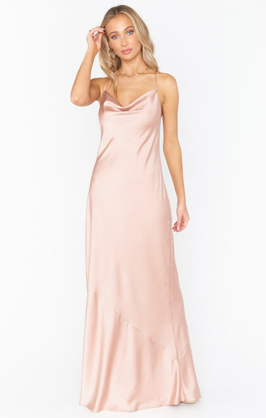 Tuscany Maxi Slip Dress, in Rose Gold Luxe Satin