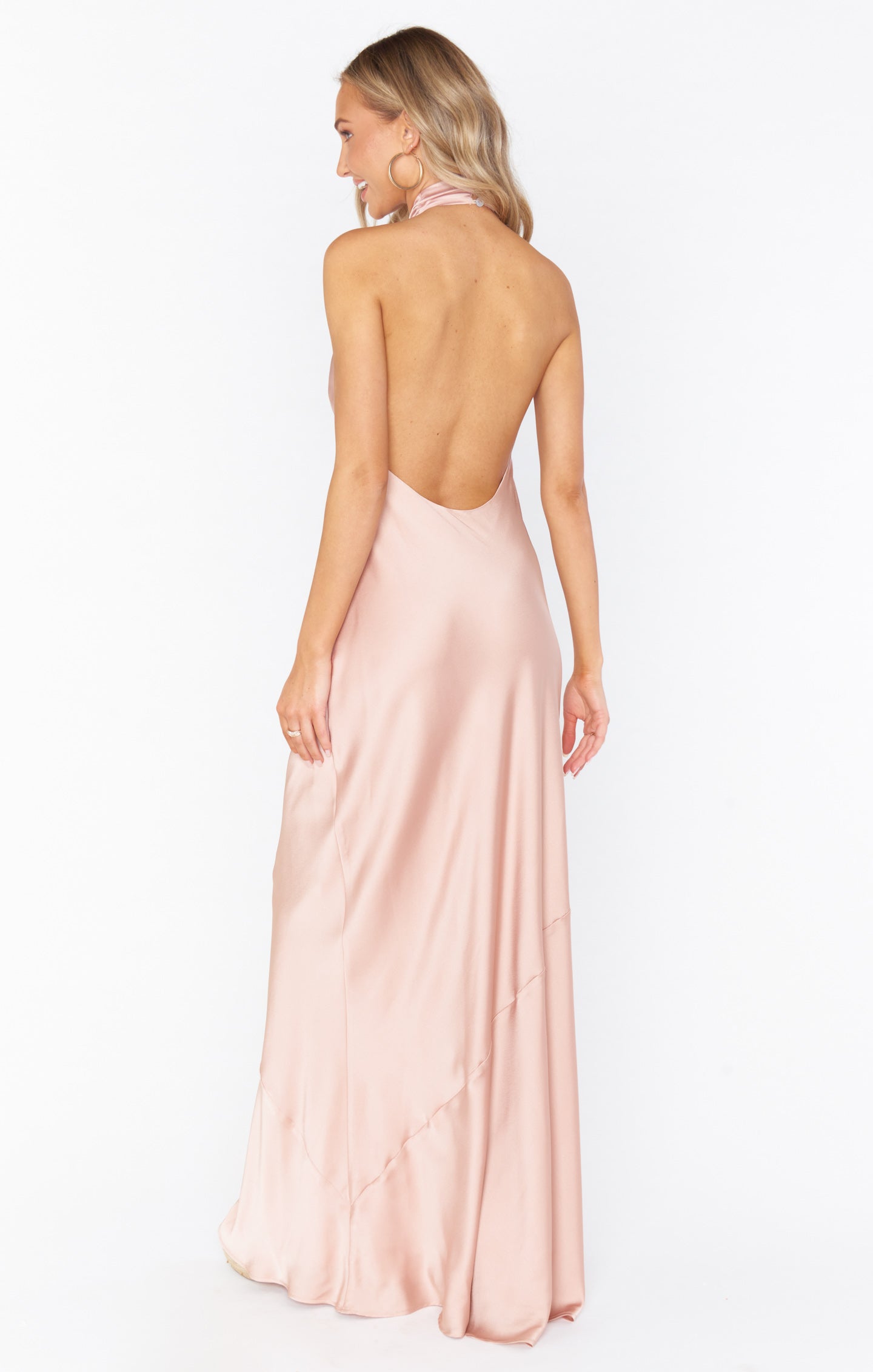 Jasmine Halter Maxi Dress, in Rose Gold Luxe Satin