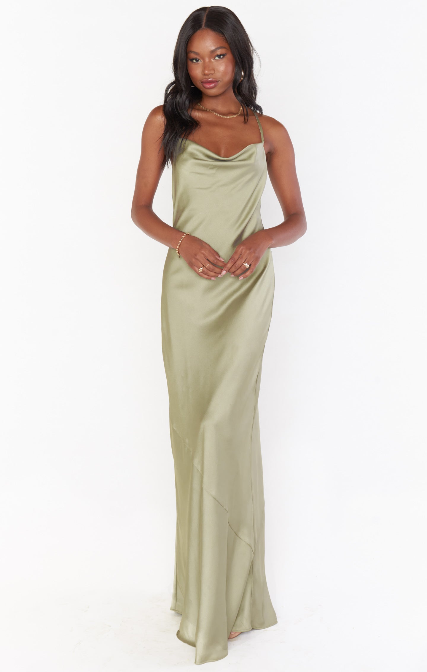Tuscany Maxi Slip Dress ~ Moss Green Luxe Satin