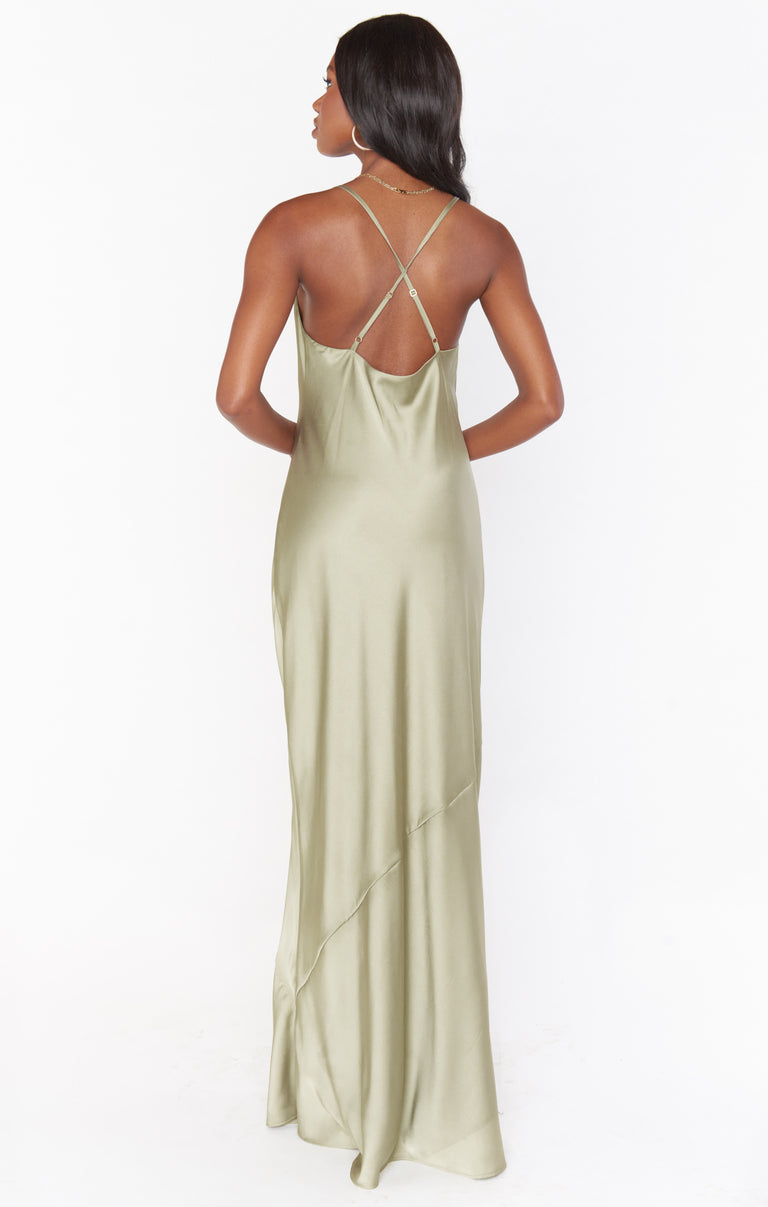 Tuscany Maxi Slip Dress ~ Moss Green Luxe Satin  Show Me Your Mumu