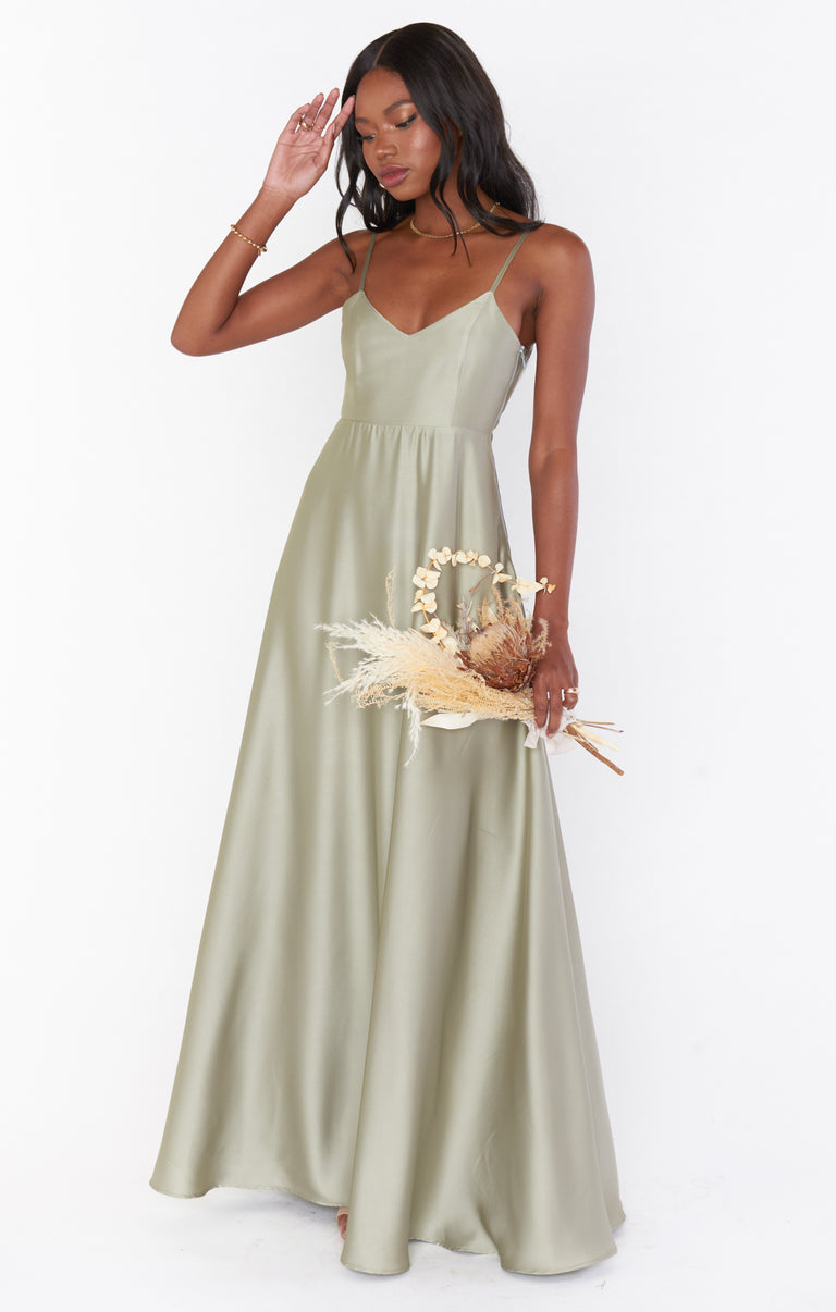 Faith Maxi Dress ~ Moss Green Luxe Satin XS