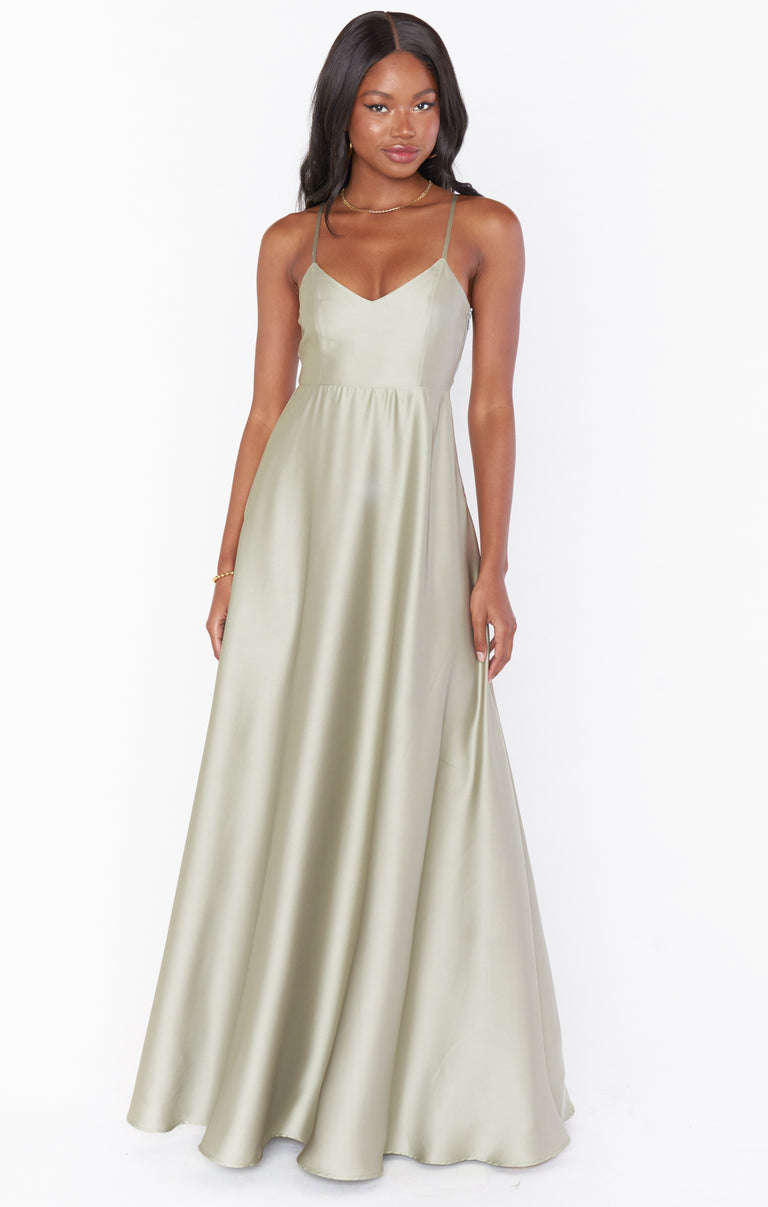 Faith Maxi Dress ~ Moss Green Luxe Satin XS