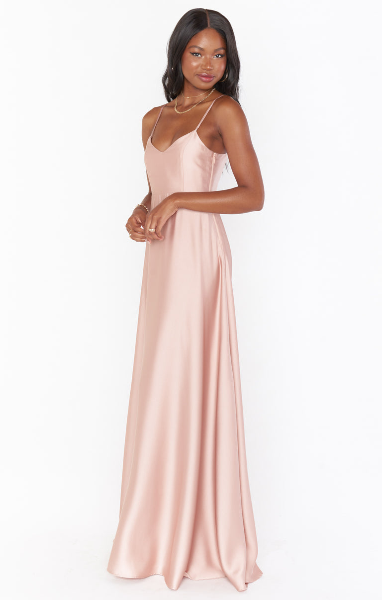 Faith Maxi Dress ~ Rose Gold Luxe Satin – Show Me Your Mumu