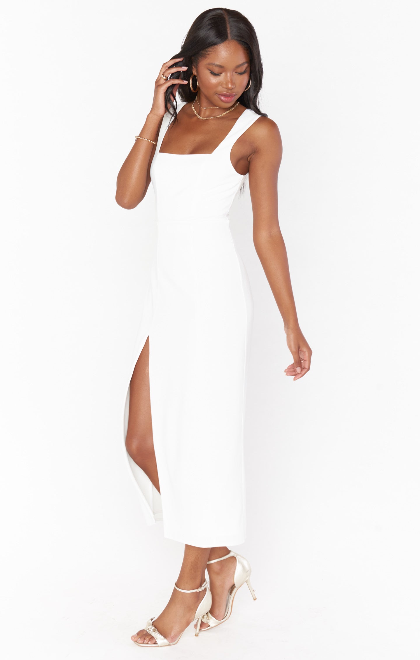 Eden Midi Dress ~ White Stretch L