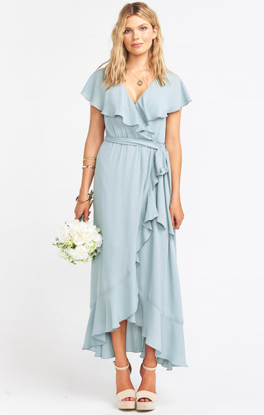 Jess Ruffle Midi Dress Silver Sage Crisp Show Me Your Mumu