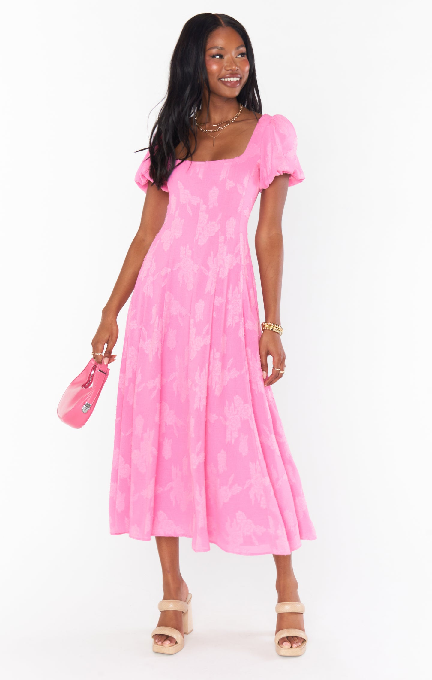 Pink Classy midi dress with open neckline ➤➤ Milla Dresses - USA, Worldwide  delivery