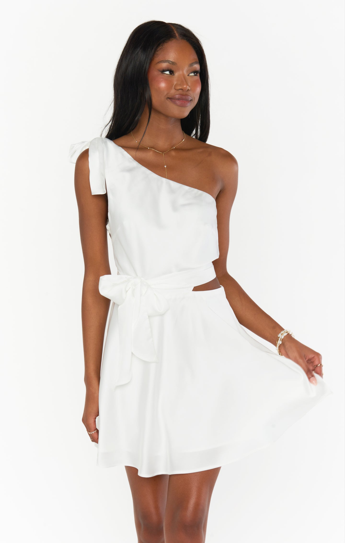 Betsy Bow Mini Dress ~ Ivory Luxe Satin – Show Me Your Mumu